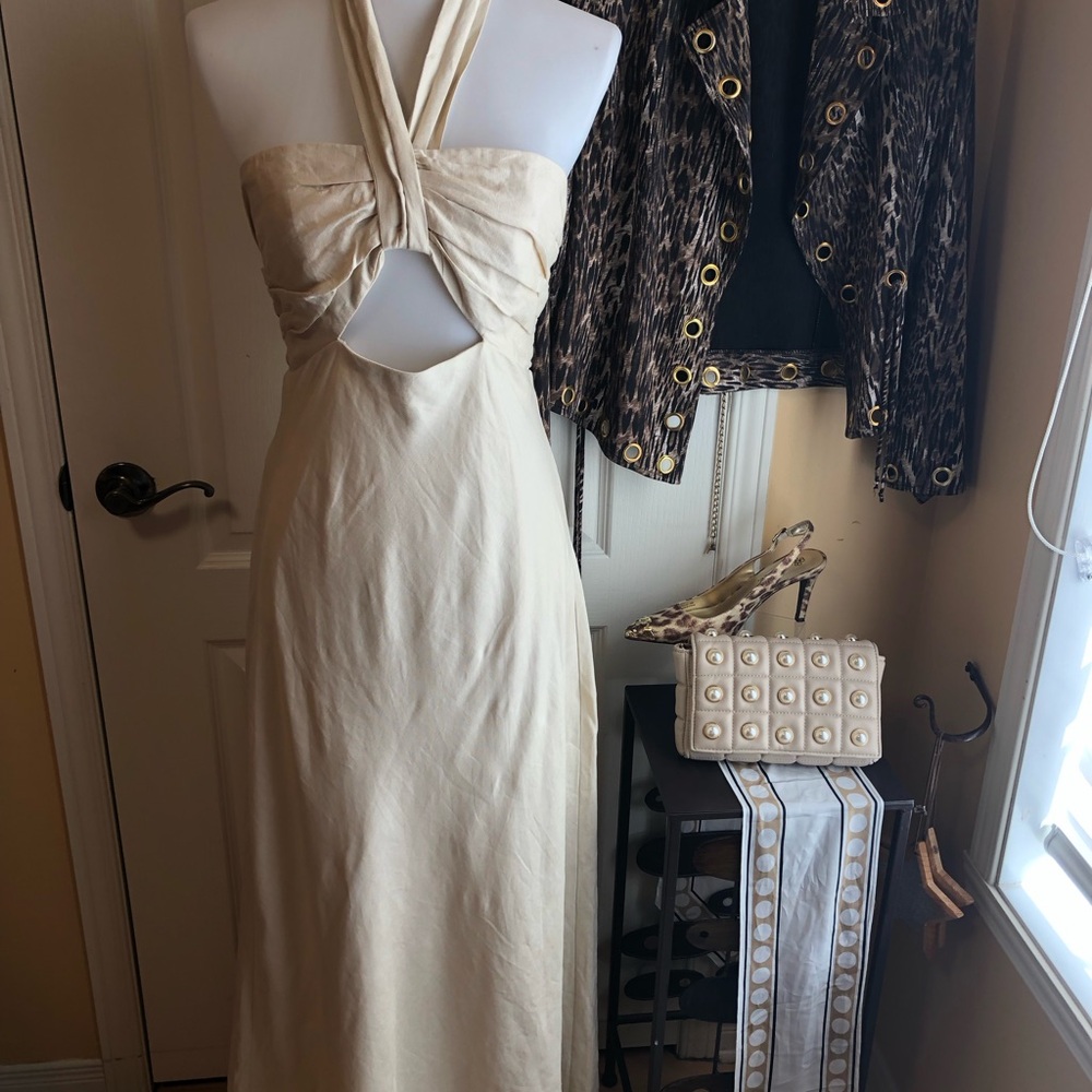 Shona Joy Gigi ruched Halter Maxi Dress ecru
